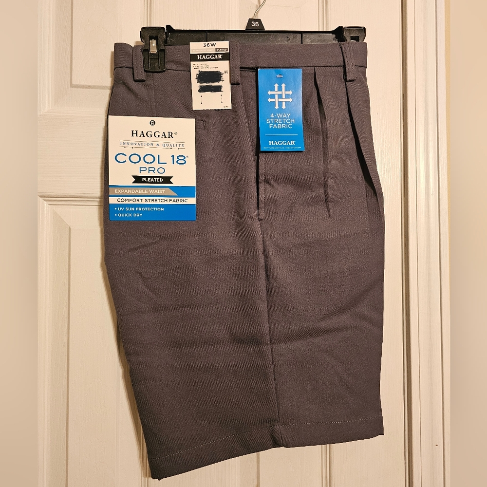 Haggar Men's Cool 18 Pro Pleated Shorts - Dark Grey/Charcoal